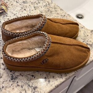 UGG Tan Slippers with White Accent